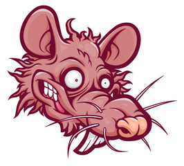 Funny cartoon rat head vectorized ink drawing.