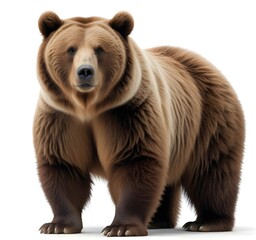 Fototapeta premium A large brown bear standing in the foreground against a plain white background