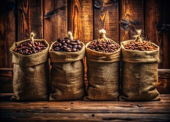 Fototapeta premium Vintage Style Coffee Bag Mockup: Four Bags with Clear Sides