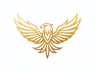 Obraz premium Elegant Golden Eagle Linear Logo Design Template: Simple Bird of Prey Symbol for Branding