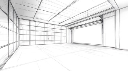 Fototapeta premium Clean Minimalist Architectural Wireframe Illustration: Spacious Interior Design Sketch. AI Generated