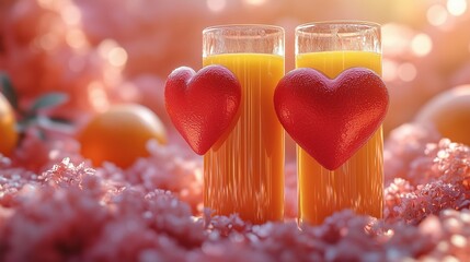 Obraz premium Celebrate love with heart-shaped drinks and vibrant decorations for Valentine\'s Day