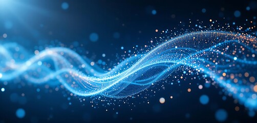 Abstract Blue Particle Wave Digital Flow