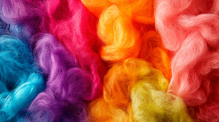 Textured background with waves of colorful wool for felting.
