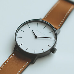 Elegant Flat-Lay of Minimalist Watch with Leather Strap
