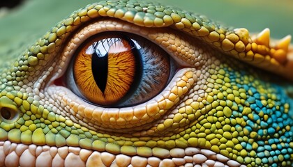 Fototapeta premium A reptile's eye, likely a gecko , with a large and vibrant eye