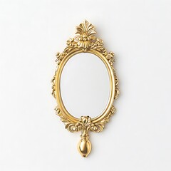 Ornate Gold Frame Oval Mirror on White Background