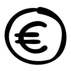 Vector illustration of Euro currency symbol in doodle style. Economy, financial element.