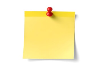 A yellow sticky note with a red thumbtack on a white background