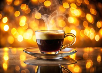 Obraz premium Warm Coffee in Saucer, Bokeh Background - Cozy Morning Drink Stock Photo
