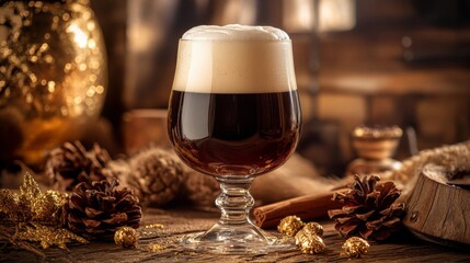 Festive Dark Beer in a Crystal Glass
