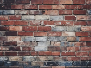 Fototapeta premium Close-up of a colorful brick wall with a painted old brick design showing detailed textures