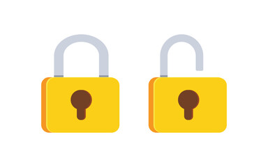 Lock icon set. Locked and unlocked vector icon set. Lock and unlock padlock symbol of device security. Privacy symbol vector stock illustration. Round and square shape padlock.