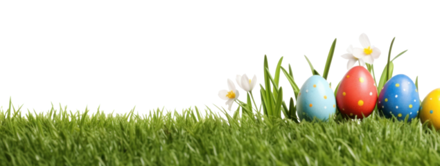 PNG Easter eggs in grass field plant celebration springtime.