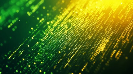 Vibrant green and yellow digital binary code background for technology and data visualization