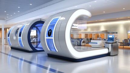 Fototapeta premium Futuristic Airport Check-in Kiosks: Streamlined Travel Experience