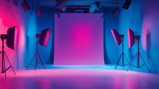 Creative photography studio setup with vibrant lighting