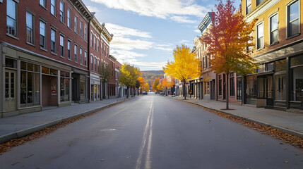 Obraz premium Quaint main street in Montpelier Vermont with historic buildings and vibrant fall colors