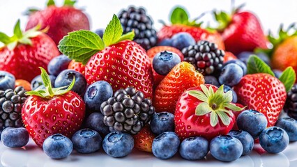Obraz premium Fresh Berries on White Background - Vibrant Summer Fruit Photography