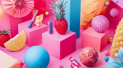 Fototapeta premium Playful tropical fruits and geometric decor