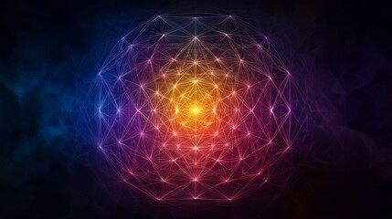 Naklejka premium Bright Geometric Visualization of Interconnected Patterns in Vibrant Colors for Abstract Design Purposes