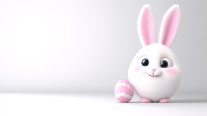 Obraz premium The white Easter bunny. A rabbit in the shape of a white Easter egg. A white rabbit and an Easter egg. Easter lawn.