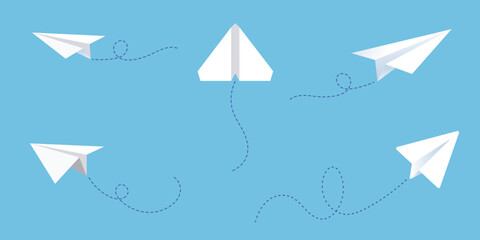 Set of paper airplane vector. Origami paper airplane flying in the air.
