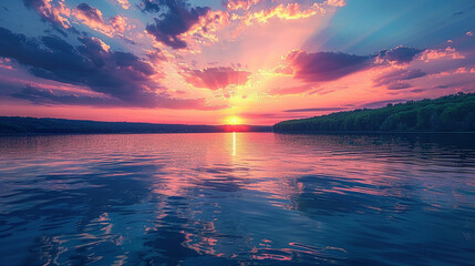 sunset over the lake