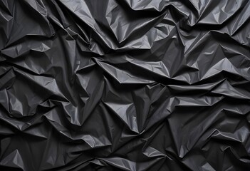 Crumpled black plastic sheets , creating an abstract textured background