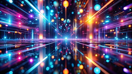 Obraz premium Futuristic Reflective Surface with Glowing Particles - Minimalist Abstract Background