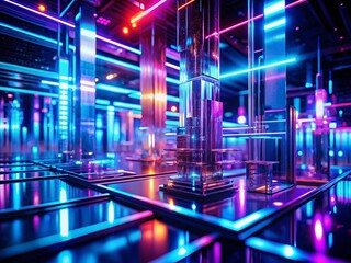 Futuristic Sci-Fi Neon Lightscape: Blue & Purple Abstract Background with Copy Space