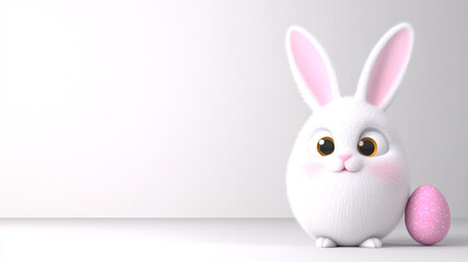 Fototapeta premium The white Easter bunny. A rabbit in the shape of a white Easter egg. A white rabbit and an Easter egg. Easter lawn.