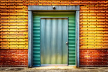 Steel Security Door Entrance, Eye-Level View, Industrial Metal Gate, Strong Metal Door Design