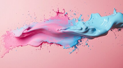 Obraz premium Vivid splash of pink and blue paint on white background