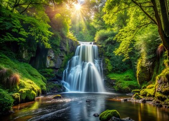 Obraz premium Glenoe Waterfall, Antrim, Northern Ireland: Stunning High-Resolution Stock Photo