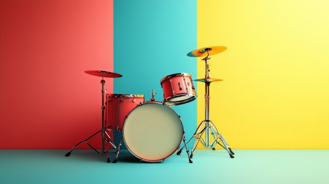 Retro drum set against a colorful background