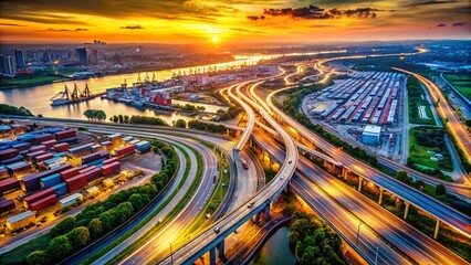 Fototapeta premium Global Logistics Network: Expanding Transportation Infrastructure and Distribution