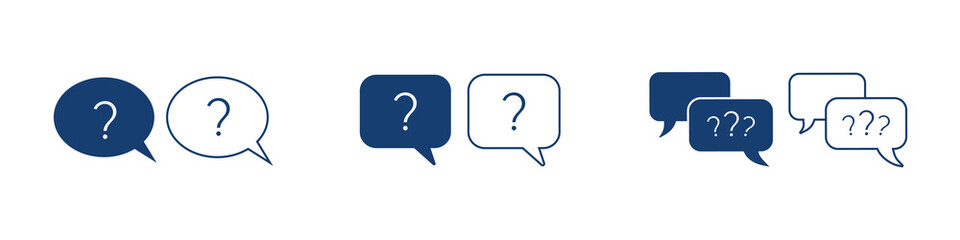 Set of question mark icon in speech bubble. Help symbol, FAQ sign illustration, Box chat, service chat sign button, customer support icon. 