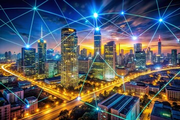 Obraz premium Global Network: Digital Connections & Technological Innovation