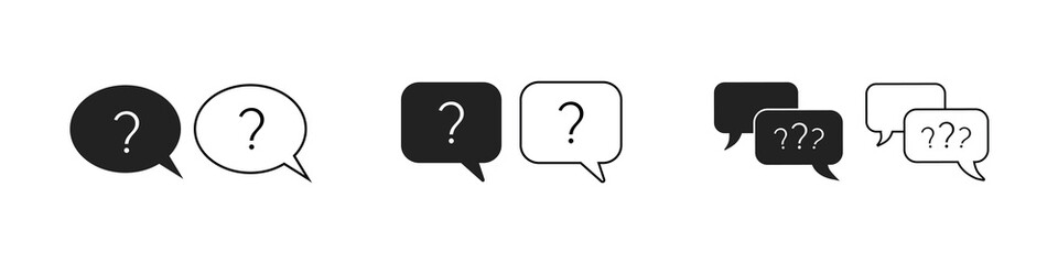 Set of question mark icon in speech bubble. Help symbol, FAQ sign illustration, Box chat, service chat sign button, customer support icon. 