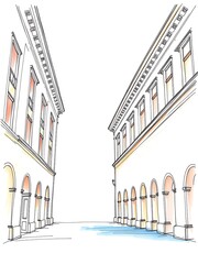 Elegant Hand-Drawn Illustration: City Alleyway Perspective, Calm Minimalist Style. AI Generated