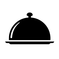 Obraz premium silhouette vector Silver serving cloche raised above empty golden plate, cut out