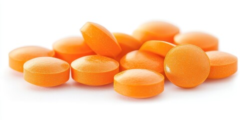 Image of an orange soluble tablet or pills set against a white background. These soluble tablets dissolve in water and are commonly associated with vitamins, supplements, or medicines.
