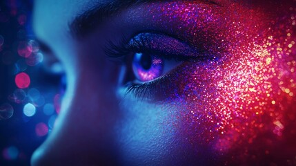 Naklejka premium Close-up of glitter makeup on vibrant background