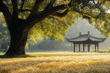 autumn in the park and pavilion