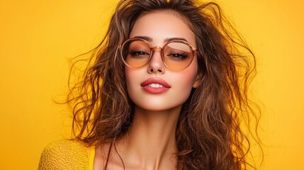 Fototapeta premium Stylish woman in glasses with curly hair