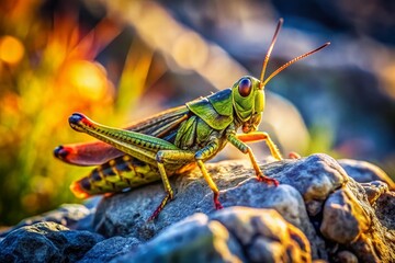 Fototapeta premium Grasshopper on Rocks - High-Resolution Stock Photo