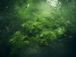 Abstract texture of water and algae at the bottom of a drained pond with toned colors