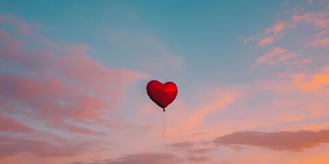 Fototapeta premium A heart-shaped balloon floating against a colorful sunset sky.