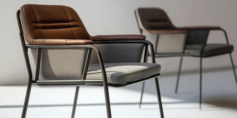 Stylish brown and grey steel structure chairs designed for modern spaces, showcasing the unique blend of brown and grey colors in a durable steel frame for both comfort and aesthetics.